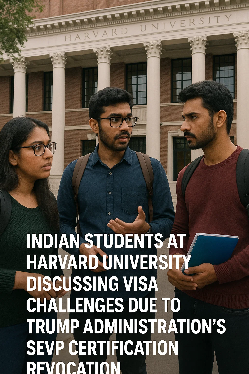 Indian students at Harvard University discussing visa challenges due to Trump administration's SEVP certification revocation.
